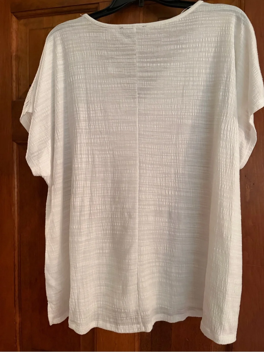 Cable & Gauge Womens 1X White Textured Gauze Embroidered Split Neck Blouse Top